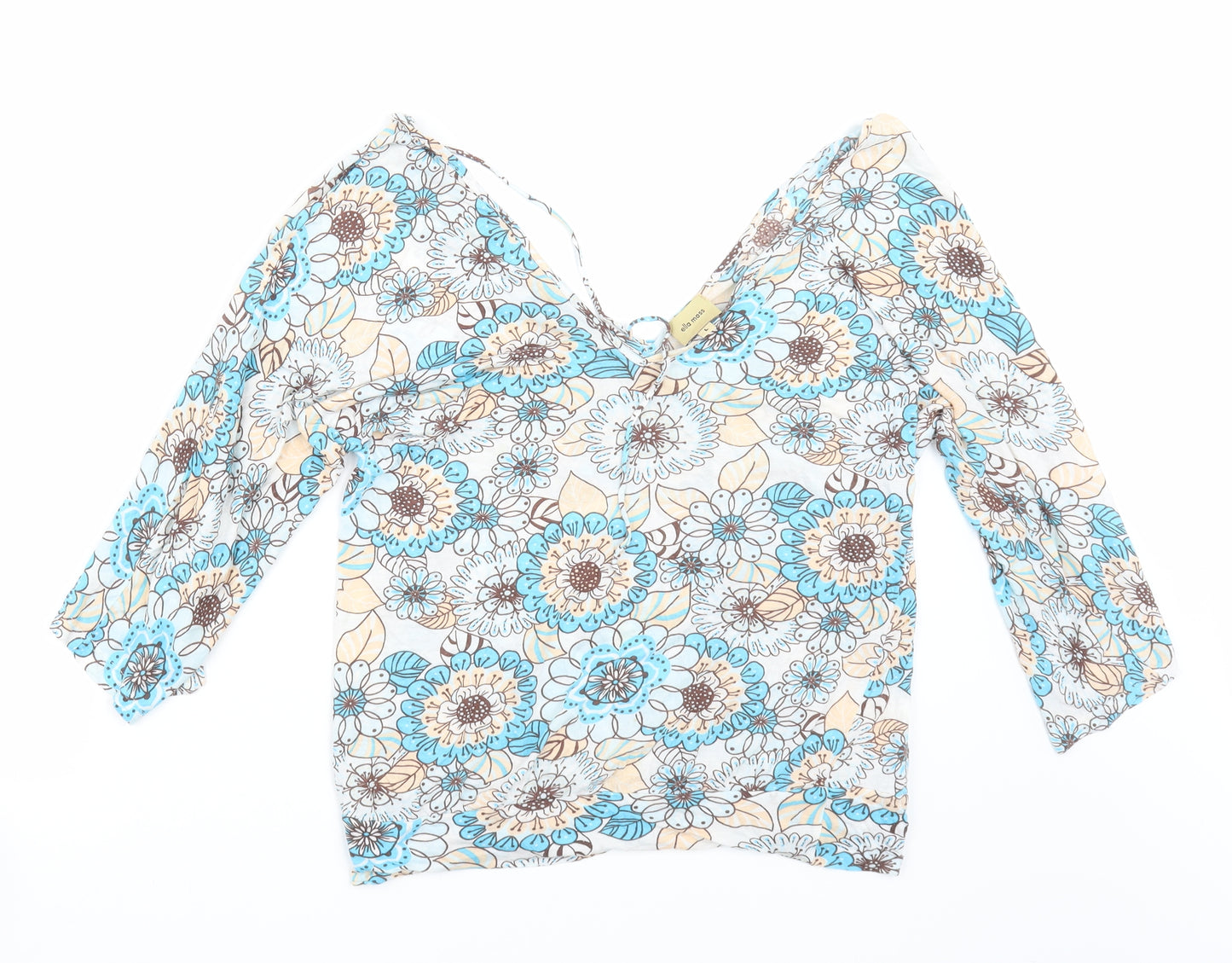 Ella Moss Womens Blue Floral  Basic T-Shirt Size L