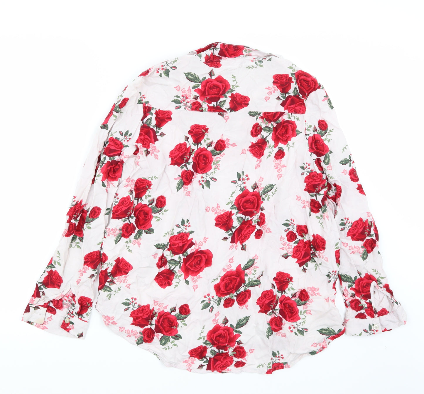 H&M Womens White Floral  Basic Button-Up Size 14