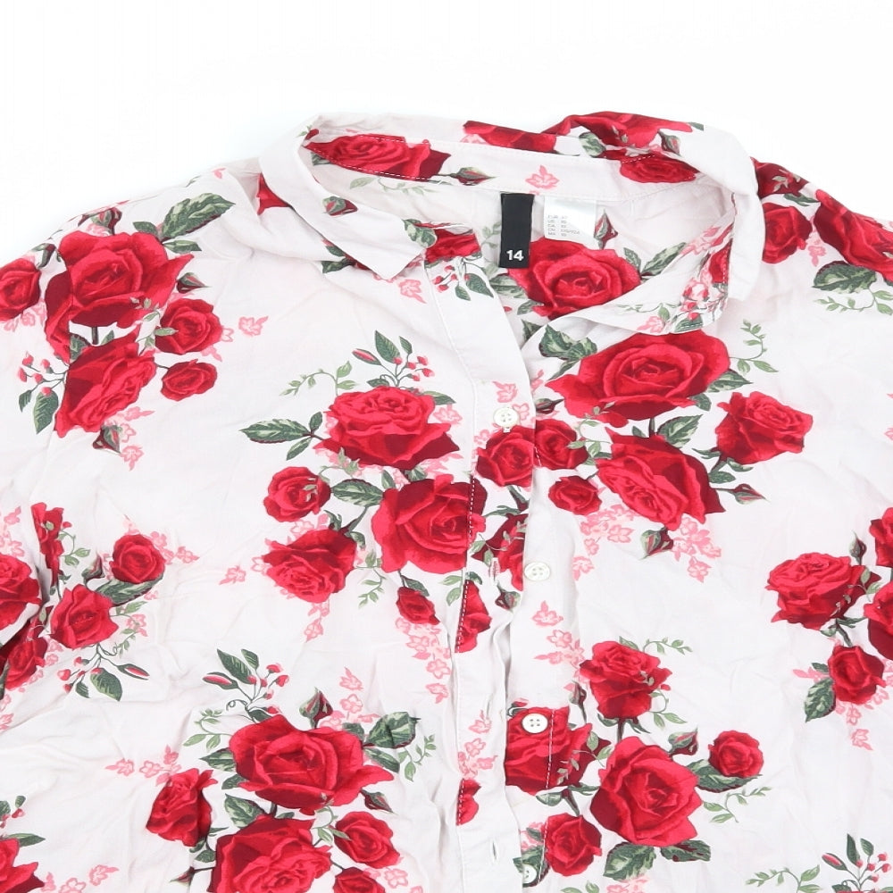 H&M Womens White Floral  Basic Button-Up Size 14