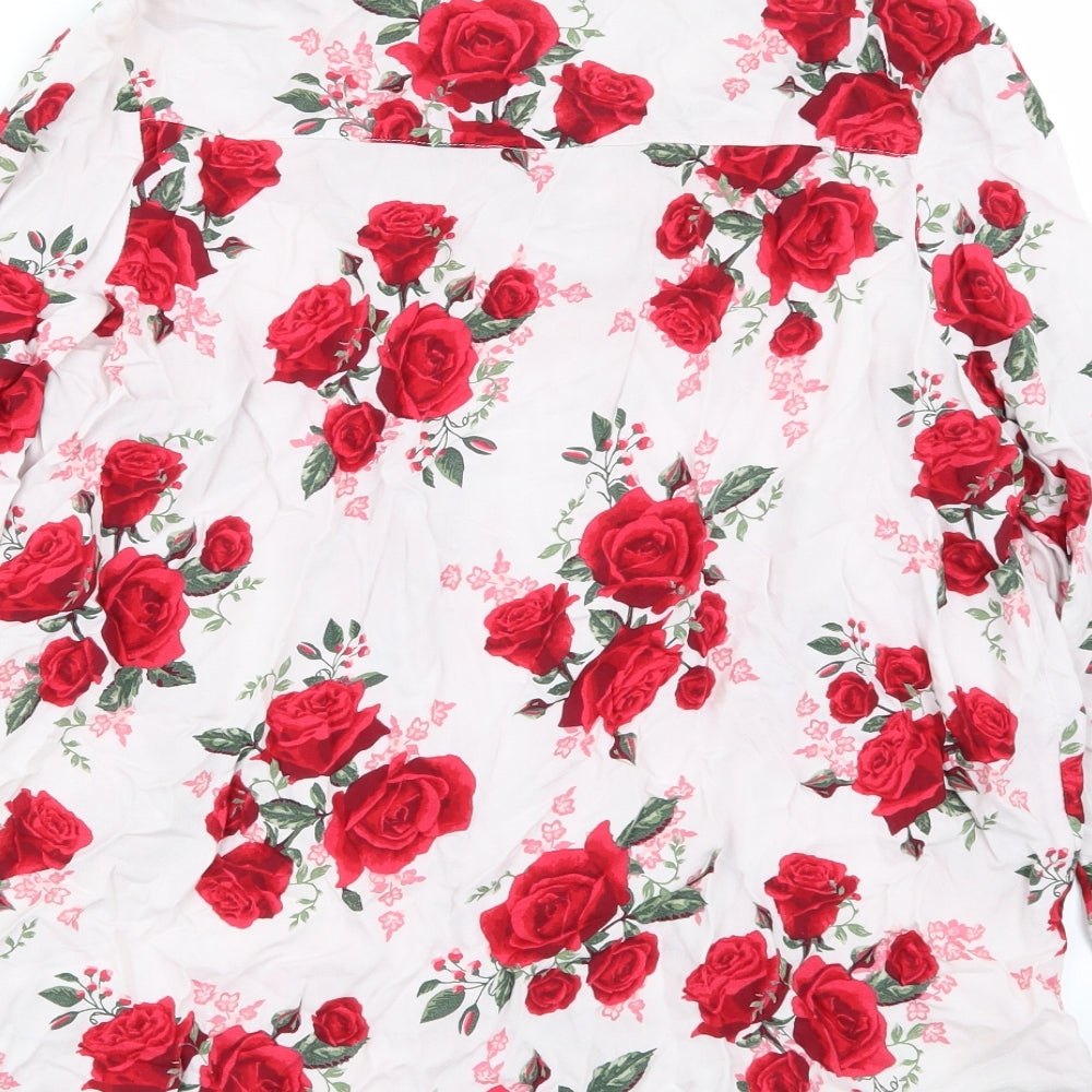 H&M Womens White Floral  Basic Button-Up Size 14
