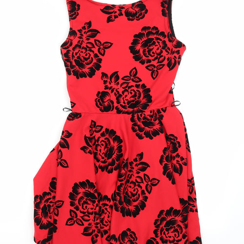 Evita Womens Red Floral  A-Line  Size 10