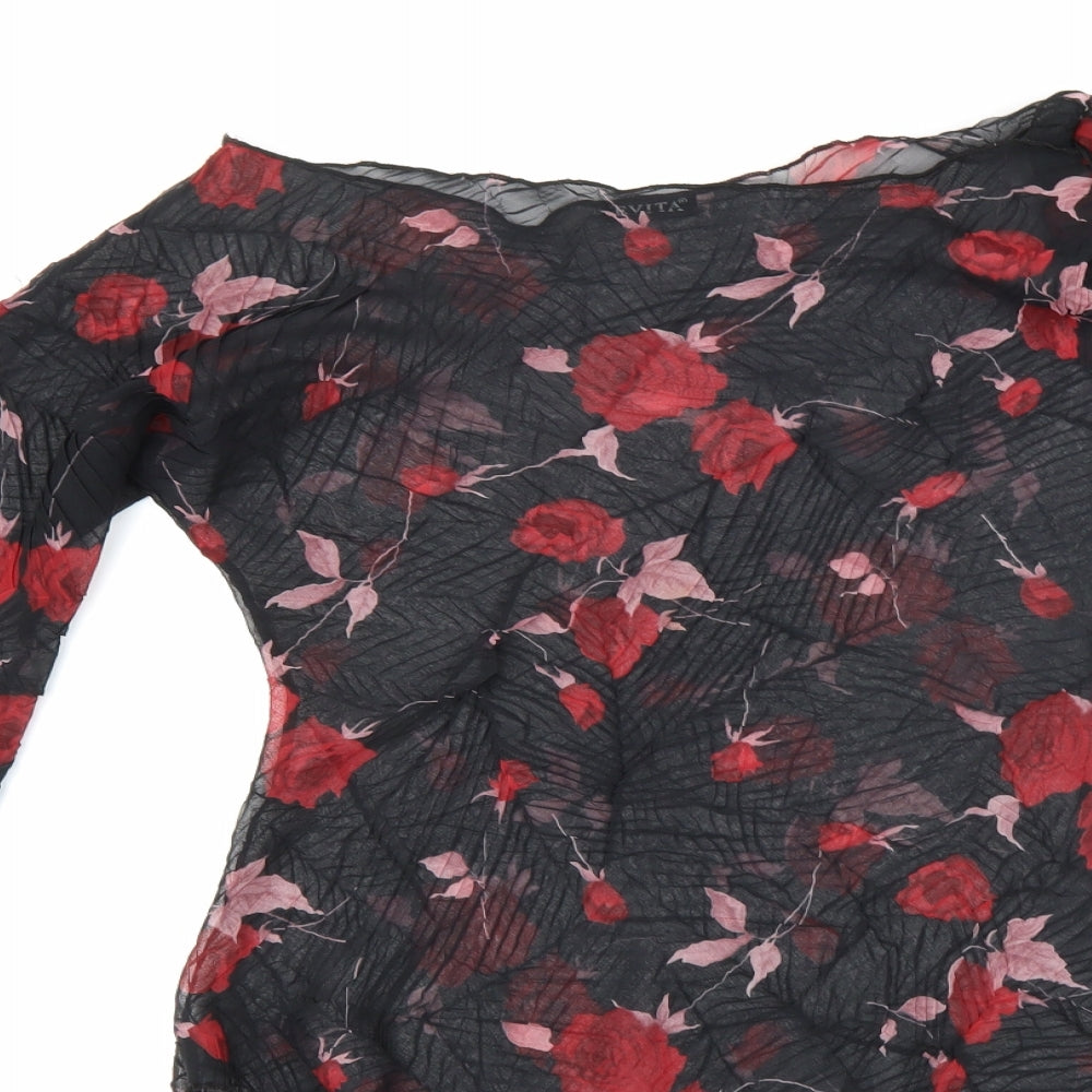 Evita Womens Black Floral  Basic Blouse Size M