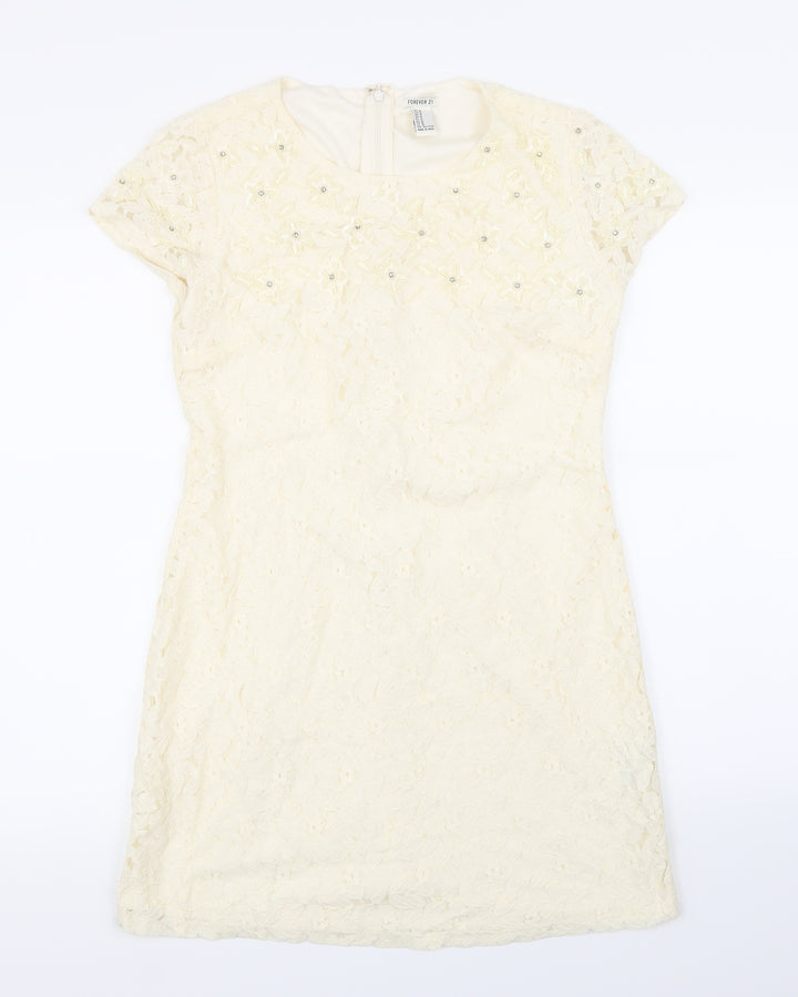 FOREVER 21 Womens Beige Lace A-Line Size M