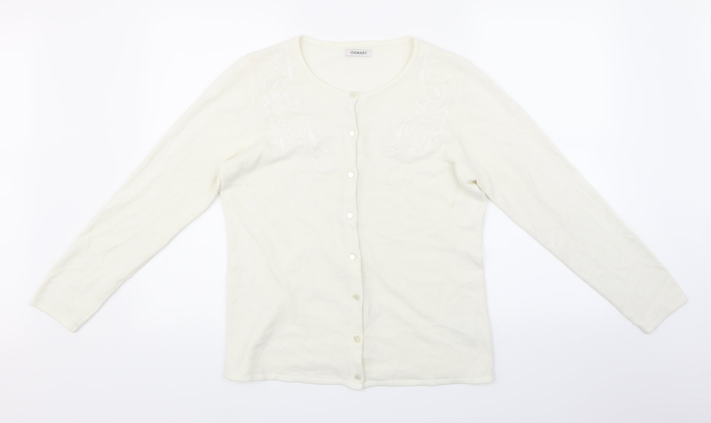 Damart Womens White  Knit Cardigan Jumper Size 14