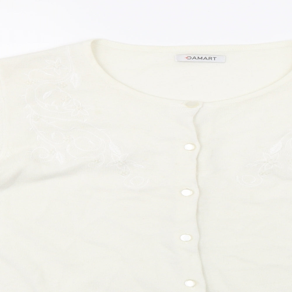 Damart Womens White  Knit Cardigan Jumper Size 14