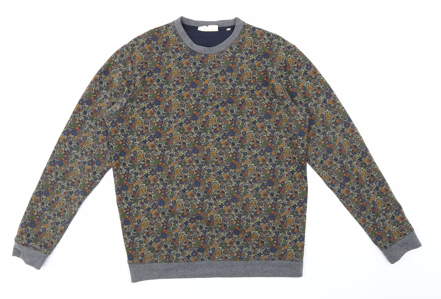 Preworn Mens Grey Floral  Pullover Sweatshirt Size L