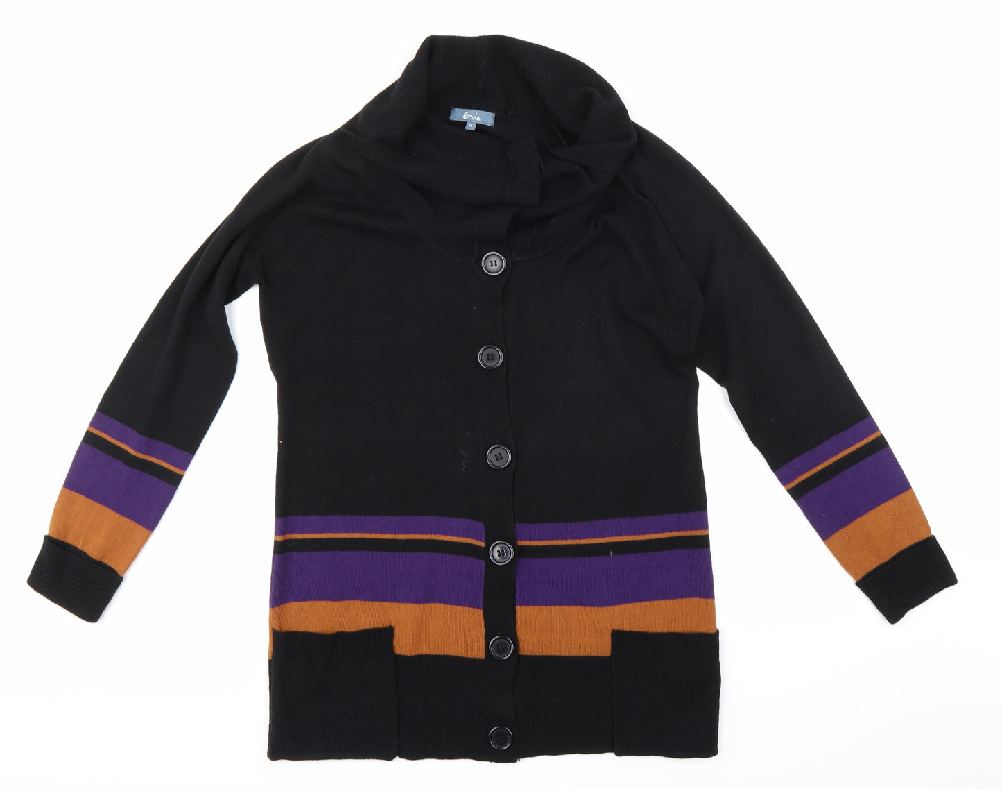 Evie Womens Black Striped Knit Cardigan Jumper Size 14
