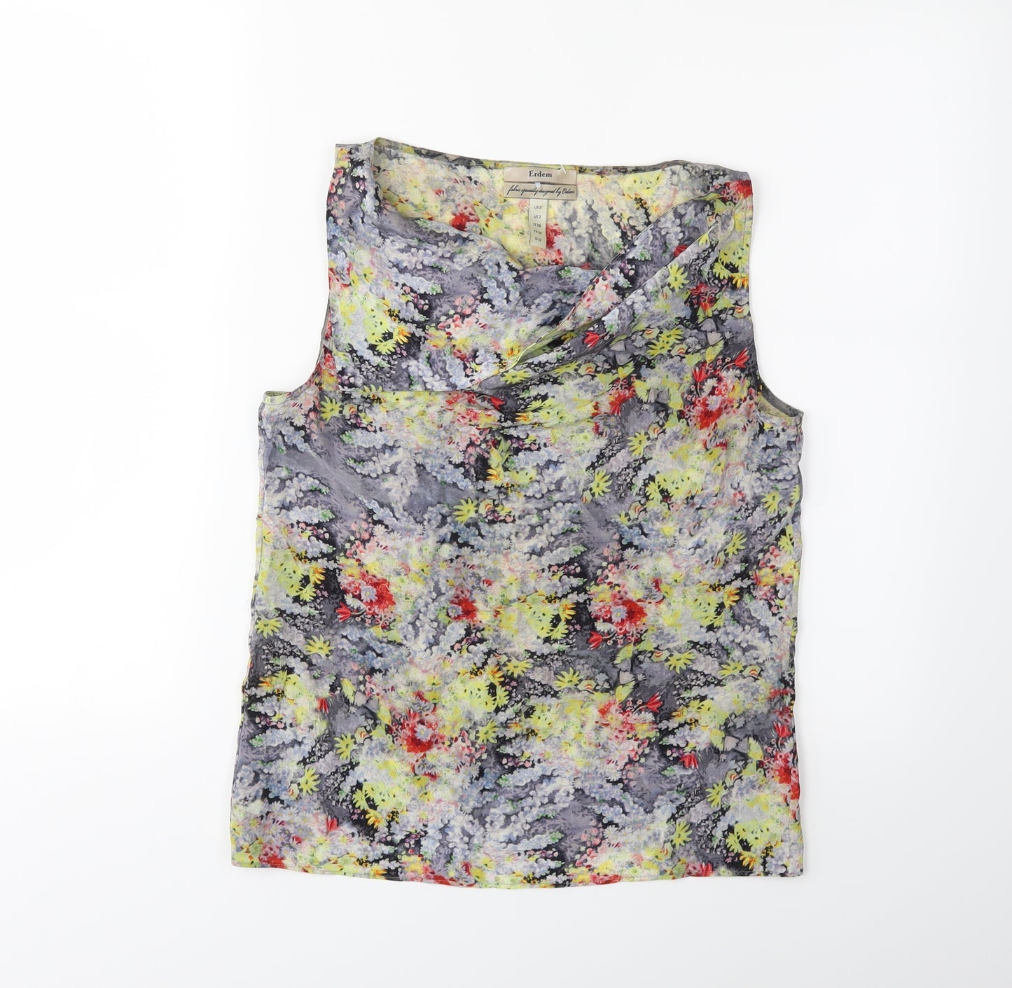 ERDEN Womens Grey Floral  Basic Blouse Size 6