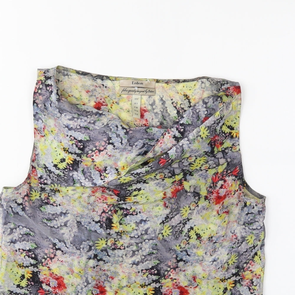 ERDEN Womens Grey Floral  Basic Blouse Size 6