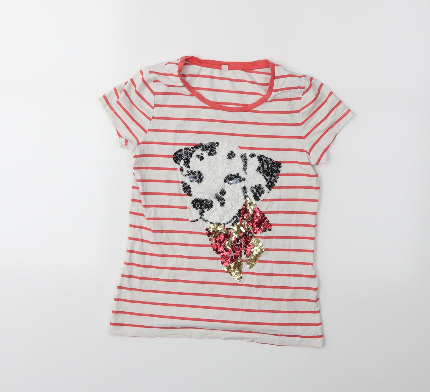 Preworn Girls White Striped  Basic T-Shirt Size 10 Years  - Dalmatian