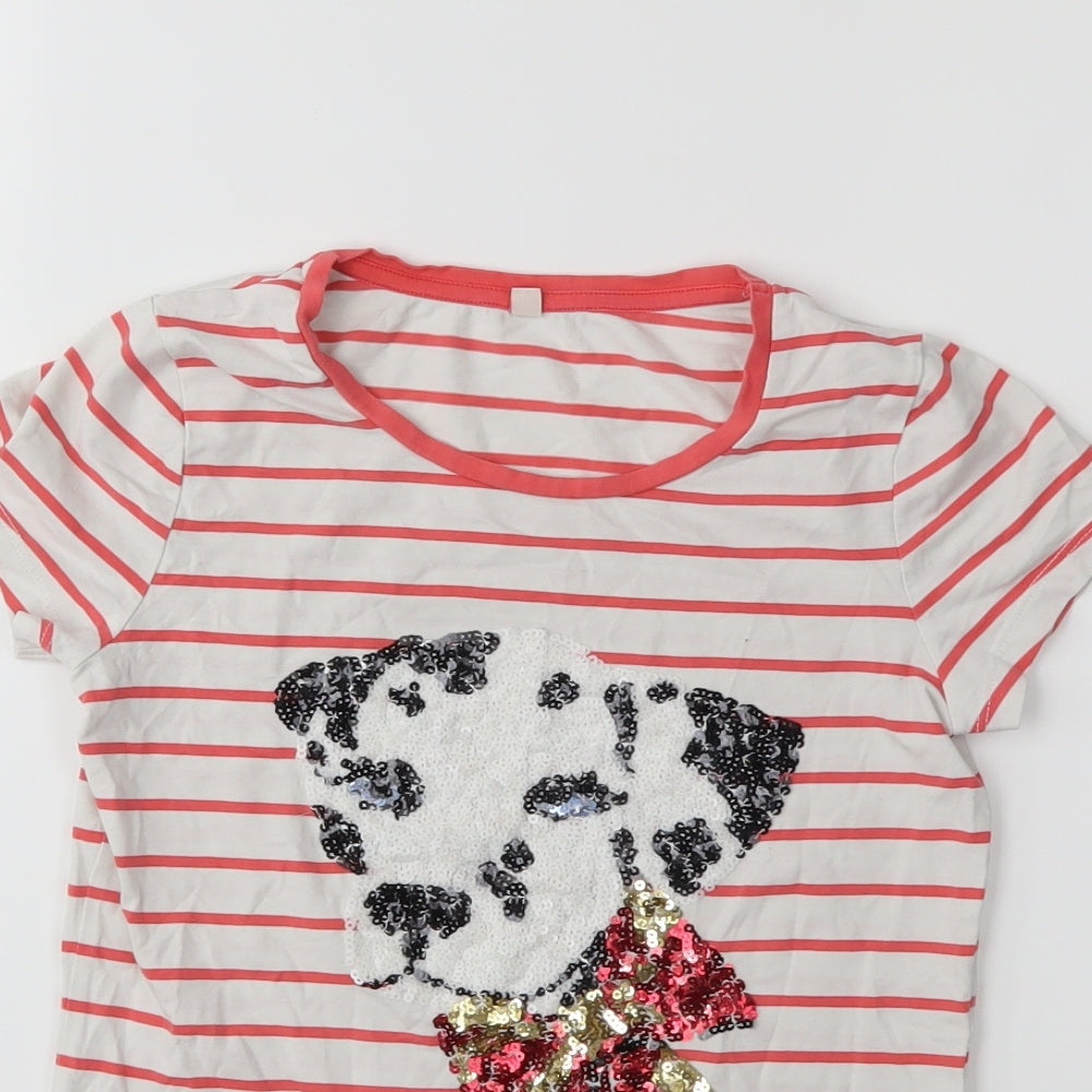Preworn Girls White Striped  Basic T-Shirt Size 10 Years  - Dalmatian