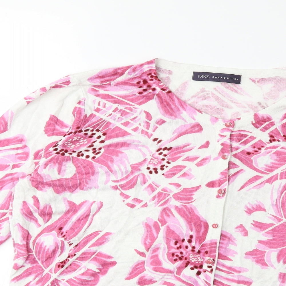 Marks and Spencer Womens White Floral Knit Cardigan Jumper Size 14