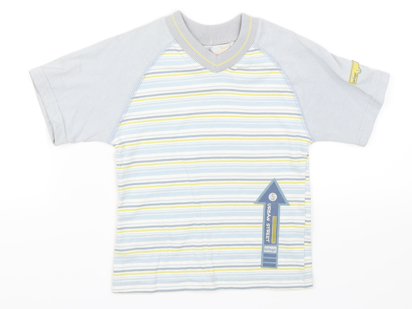 Berlingot Boys Grey Striped  Basic T-Shirt Size S