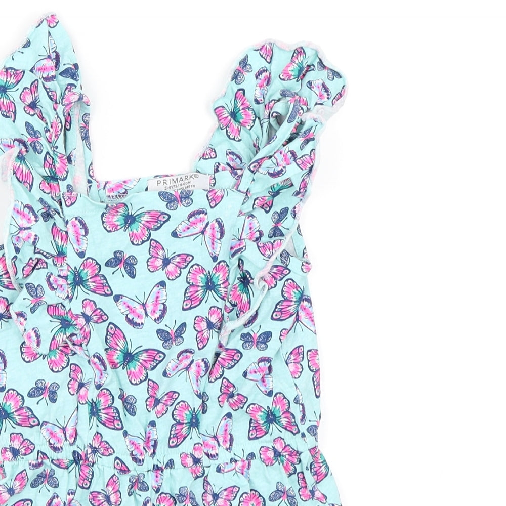 Primark Girls Blue Floral  Playsuit One-Piece Size 3-4 Years