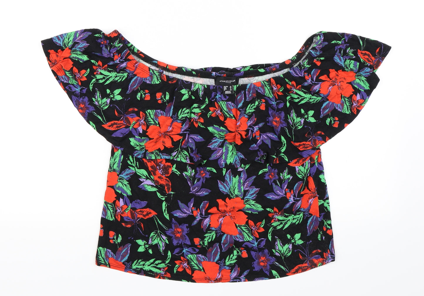 Atmosphere Womens Black Floral  Basic T-Shirt Size 12