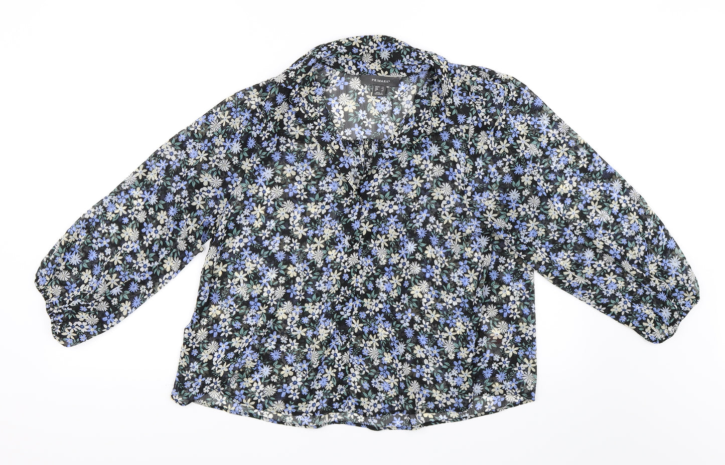 Primark Womens Black Floral Chiffon Basic Blouse Size 6