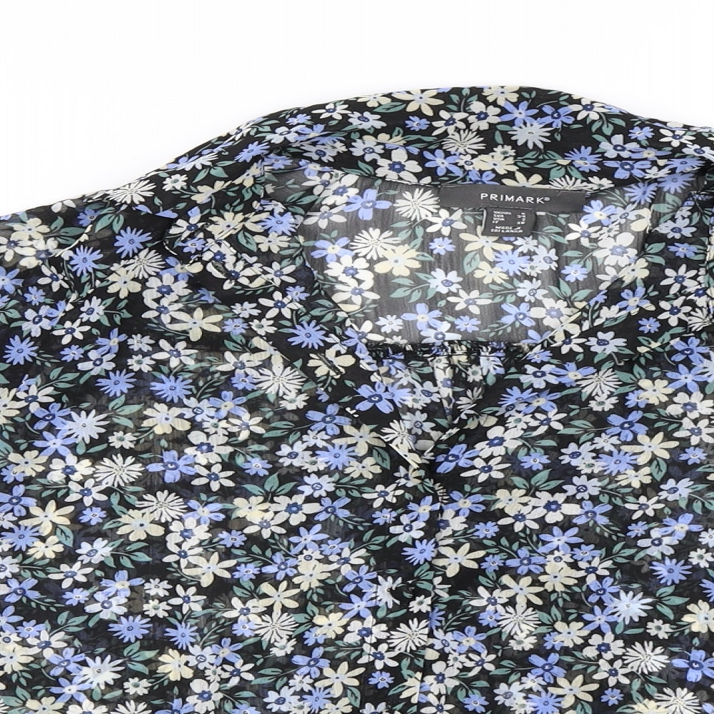 Primark Womens Black Floral Chiffon Basic Blouse Size 6