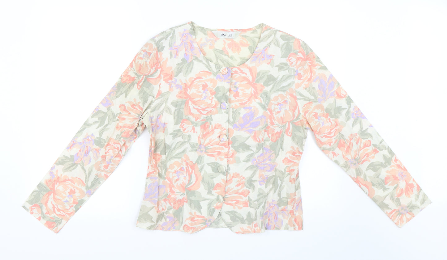 BHS Womens Beige Floral  Basic Button-Up Size 12