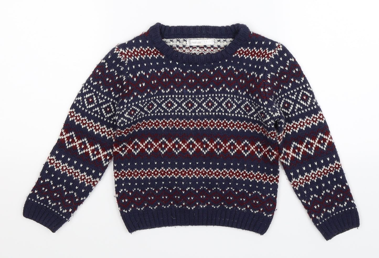 Heatons Boys Blue Geometric Knit Pullover Jumper Size 2-3 Years