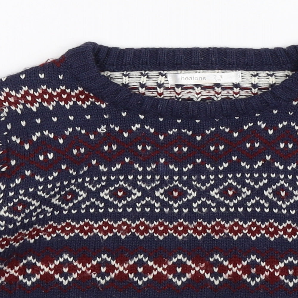 Heatons Boys Blue Geometric Knit Pullover Jumper Size 2-3 Years