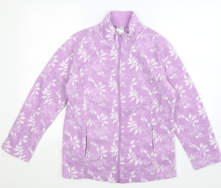 Anne De Lancay Womens Purple Floral Fleece Jacket  Size 12