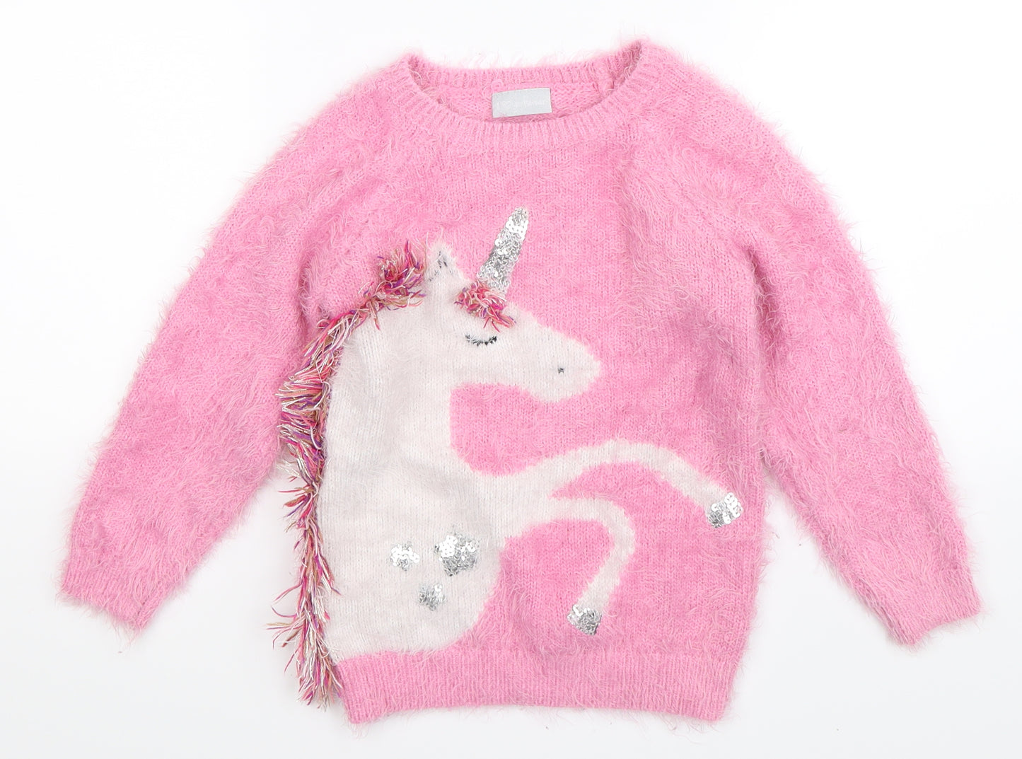 Matalan Girls Pink  Knit Pullover Jumper Size 7 Years