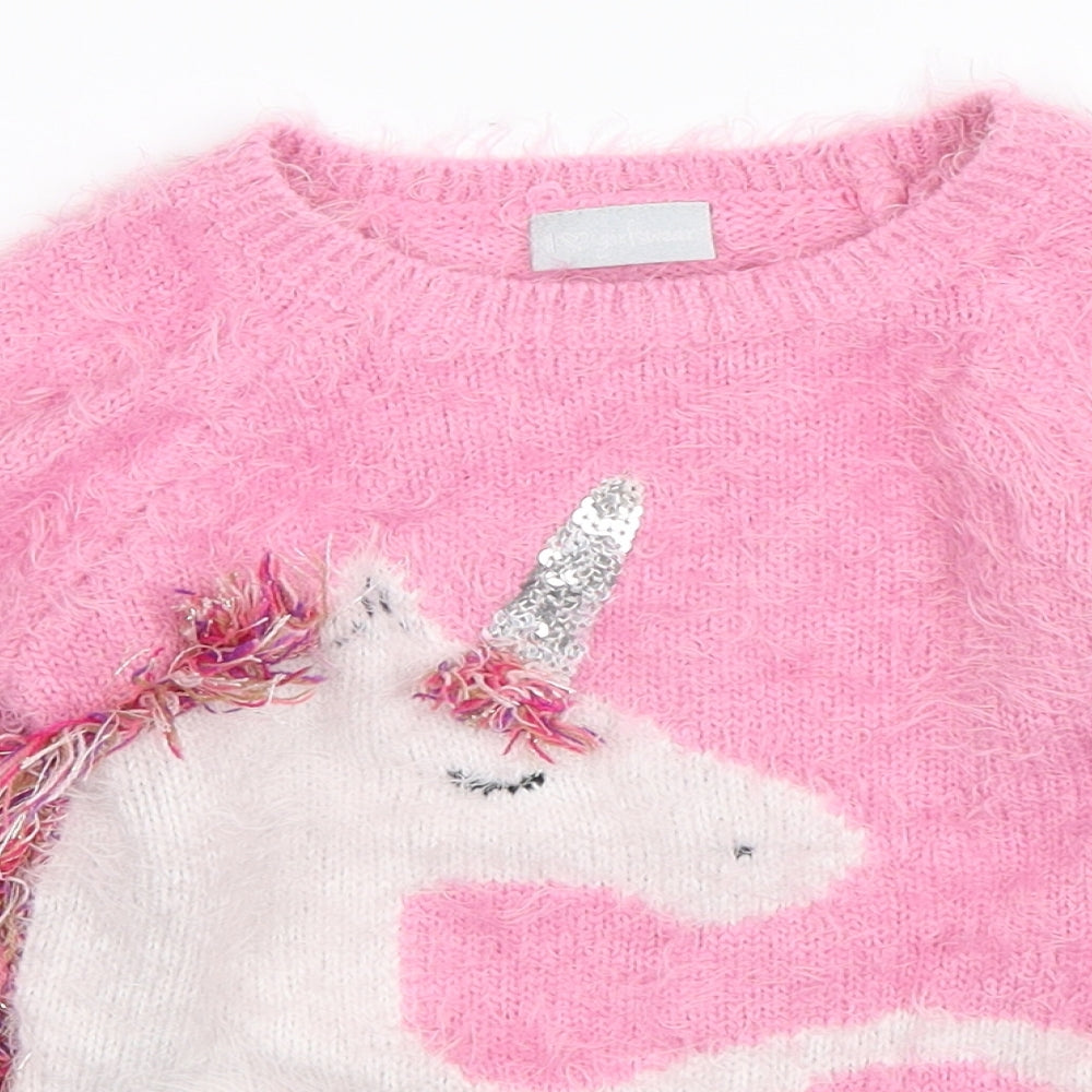 Matalan Girls Pink  Knit Pullover Jumper Size 7 Years
