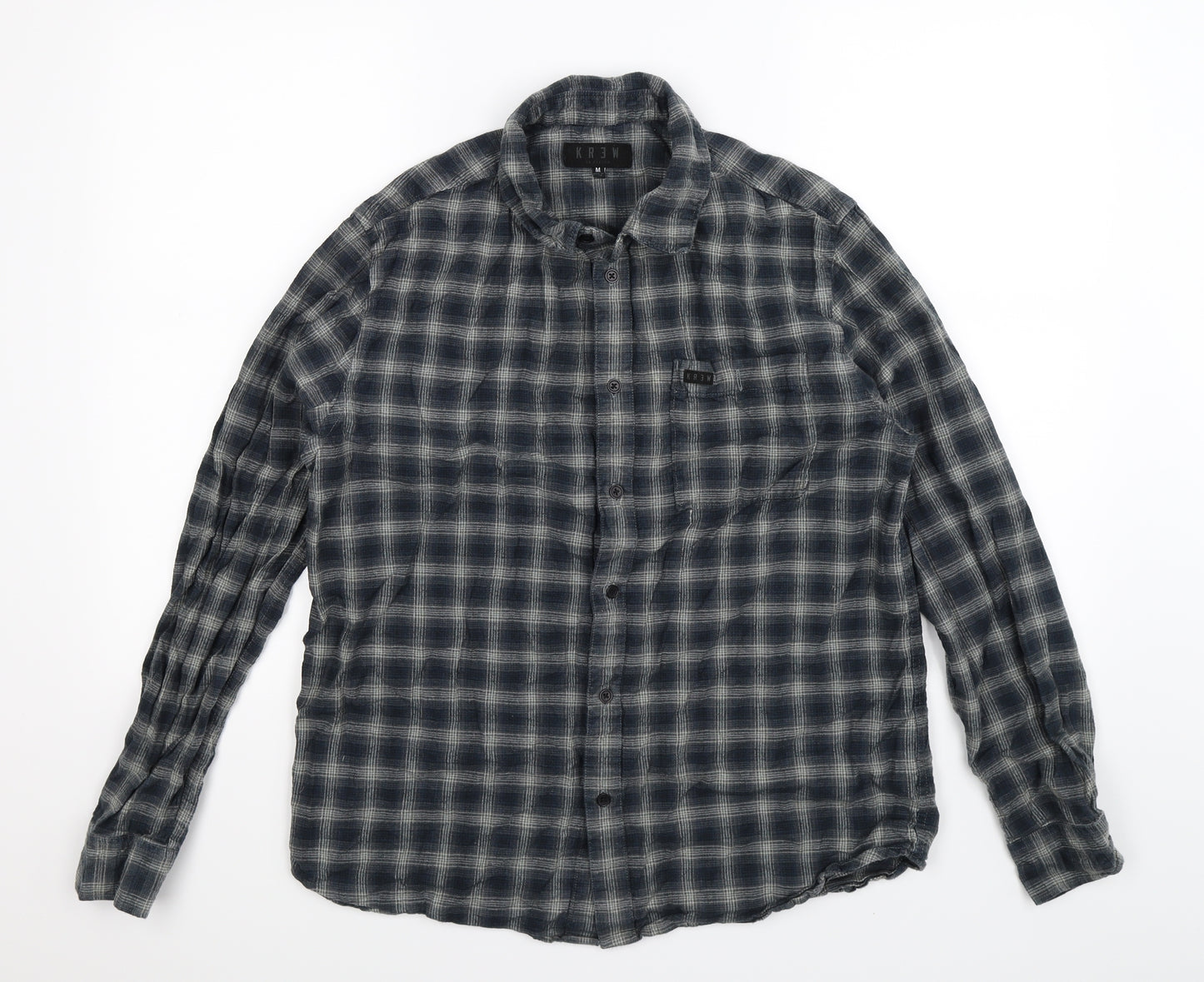 Krew Mens Blue Check   Button-Up Size M
