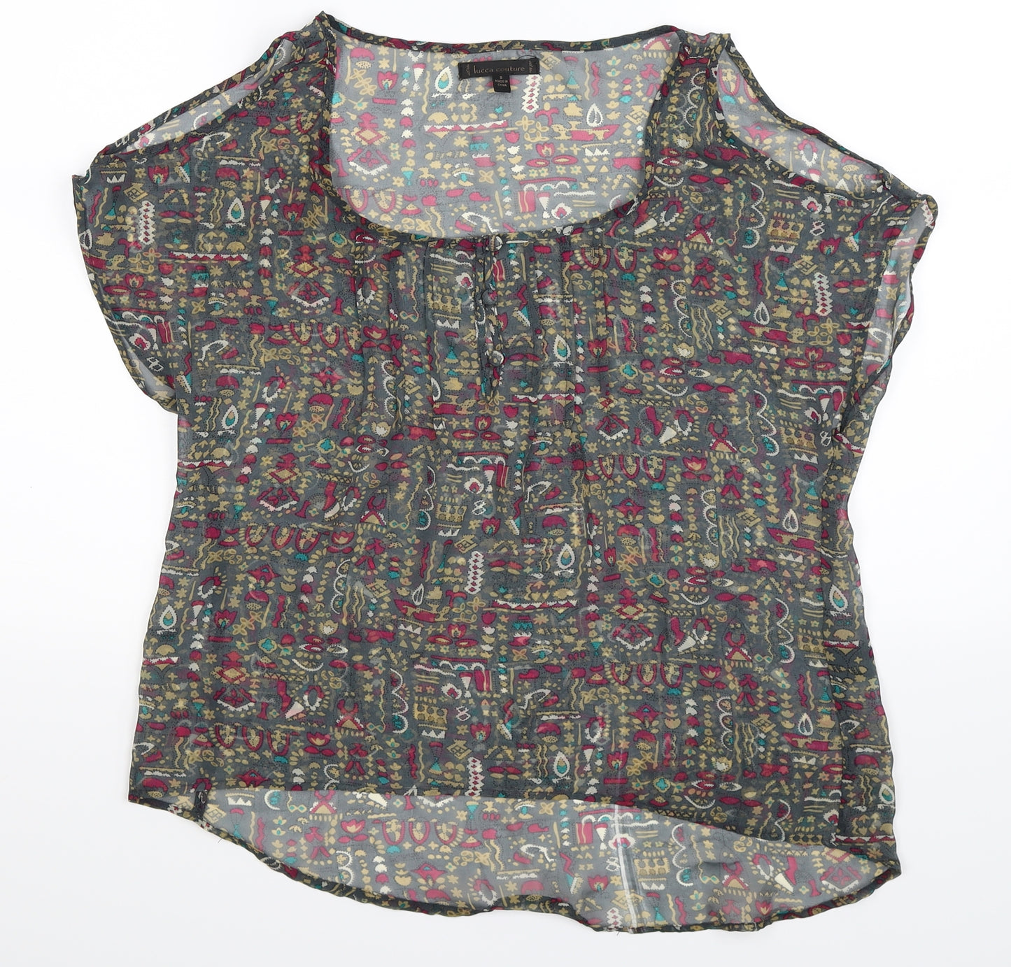 Lucca Couture Womens Grey  Satin Basic Blouse Size S