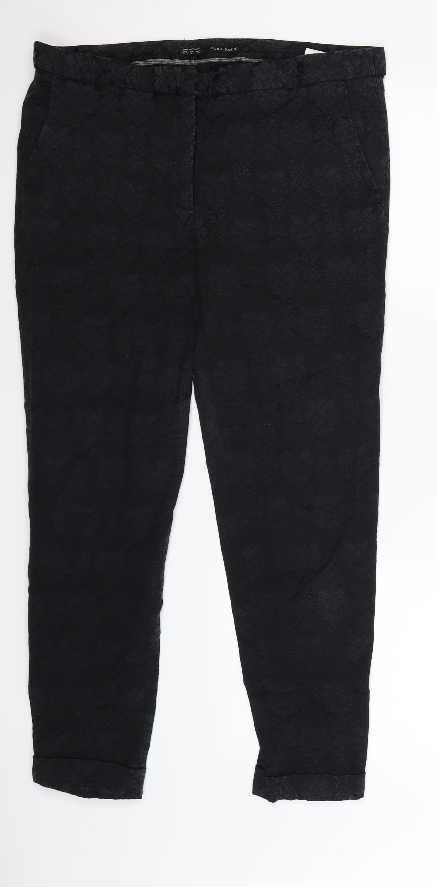 Zara Womens Black Floral  Trousers  Size L L26 in