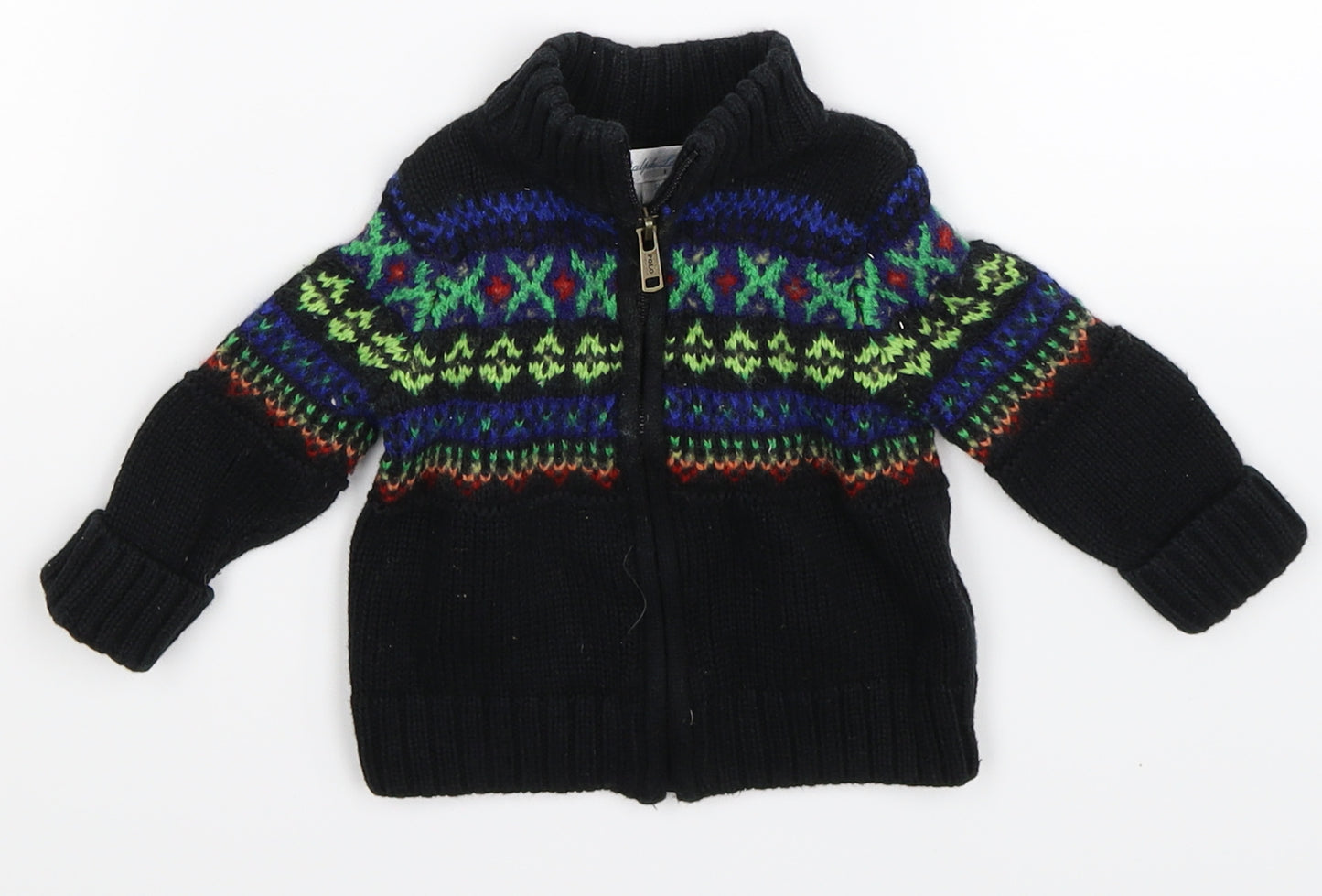 Ralph Lauren Boys Black Geometric Knit Cardigan Jumper Size 6-9 Months