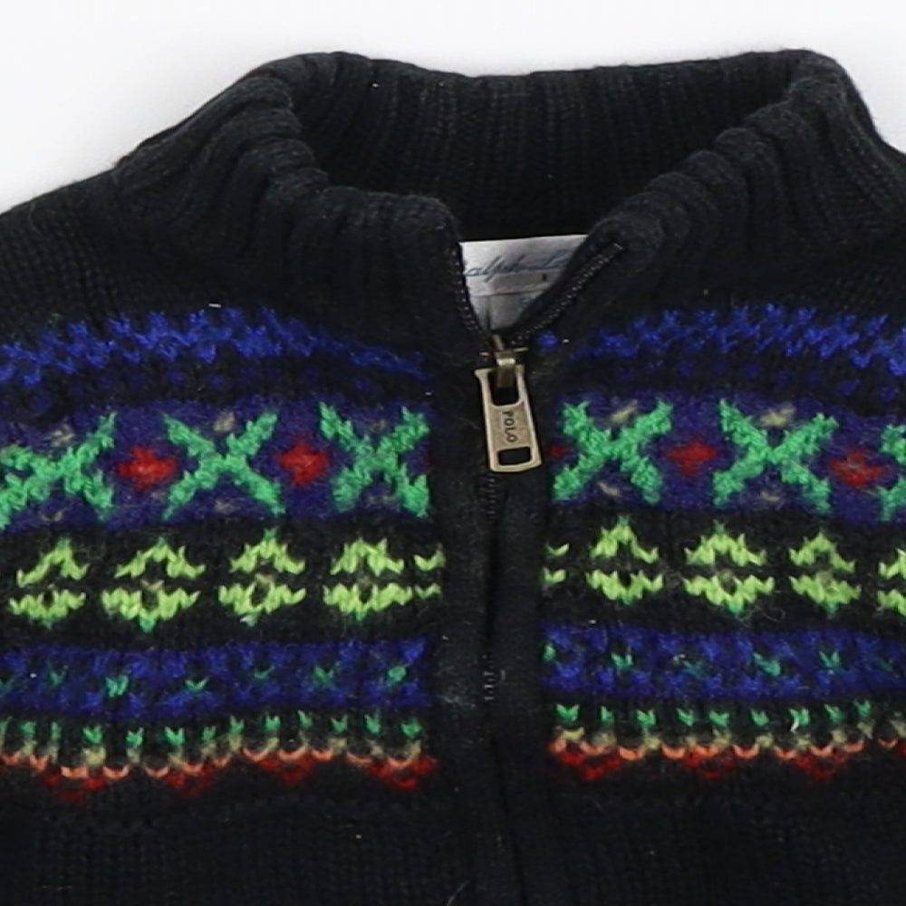Ralph Lauren Boys Black Geometric Knit Cardigan Jumper Size 6-9 Months