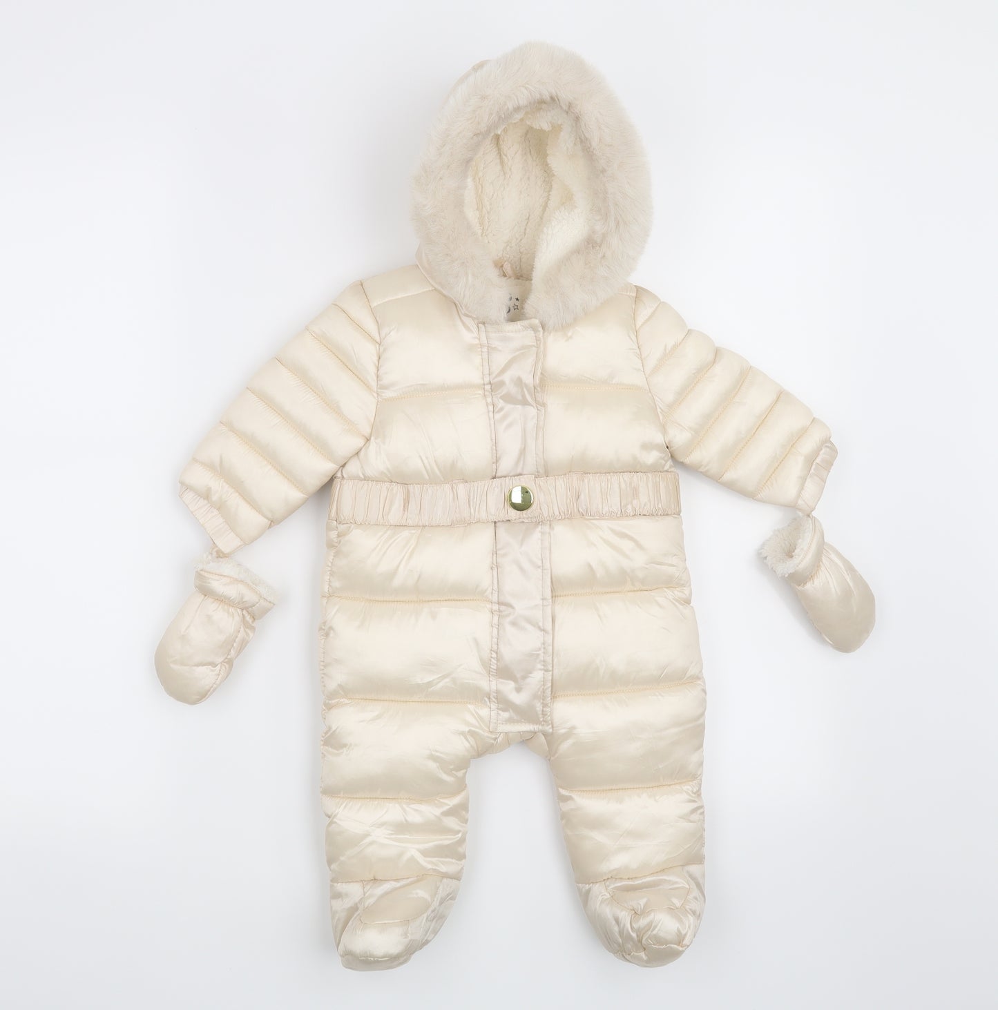 Fred & Flo Girls Beige   Overcoat Snowsuit Size 3-6 Months