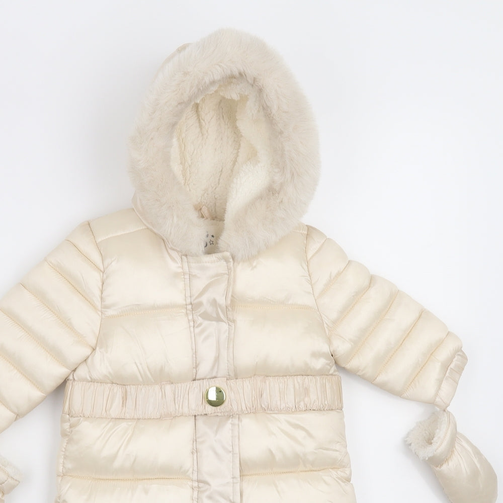 Fred & Flo Girls Beige   Overcoat Snowsuit Size 3-6 Months