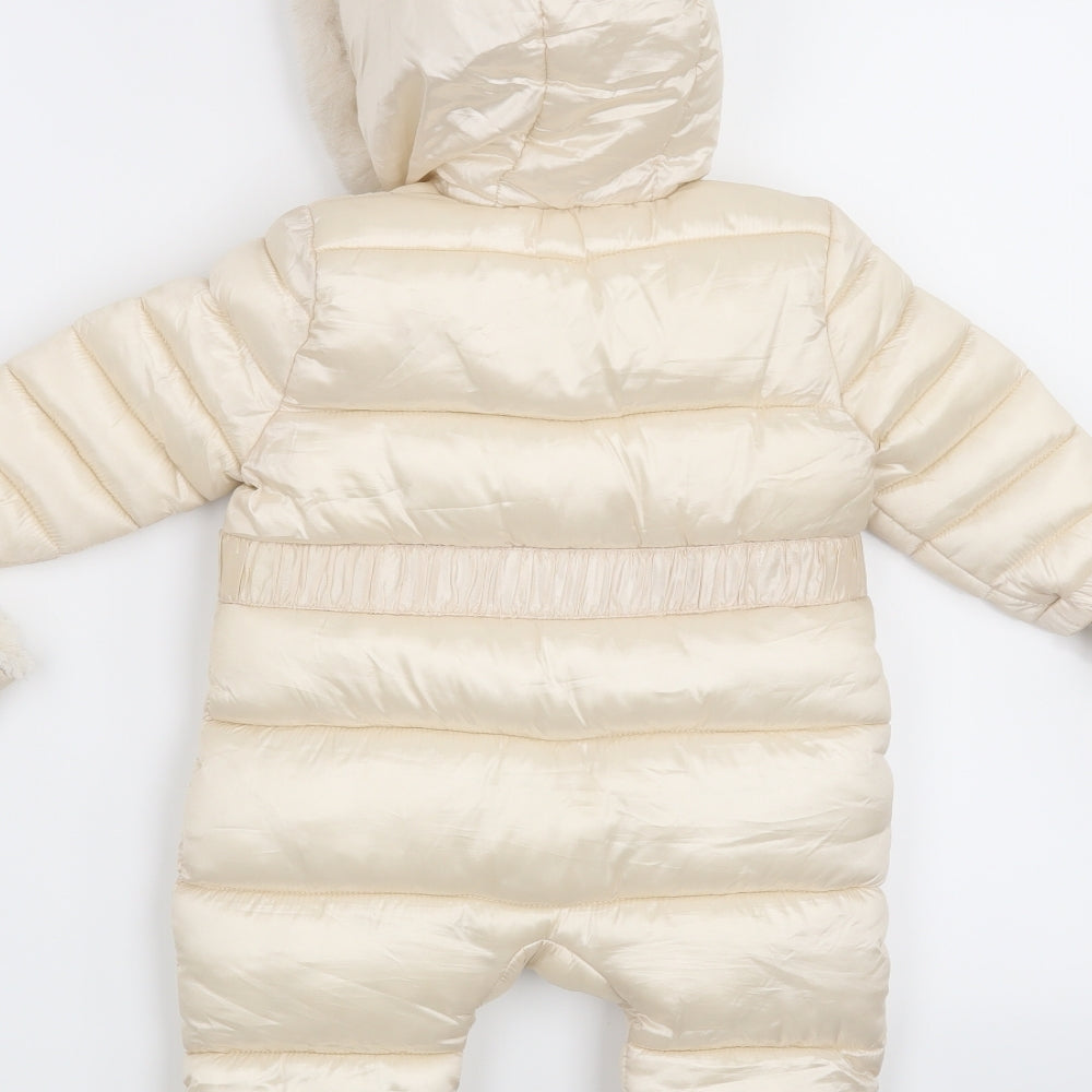 Fred & Flo Girls Beige   Overcoat Snowsuit Size 3-6 Months