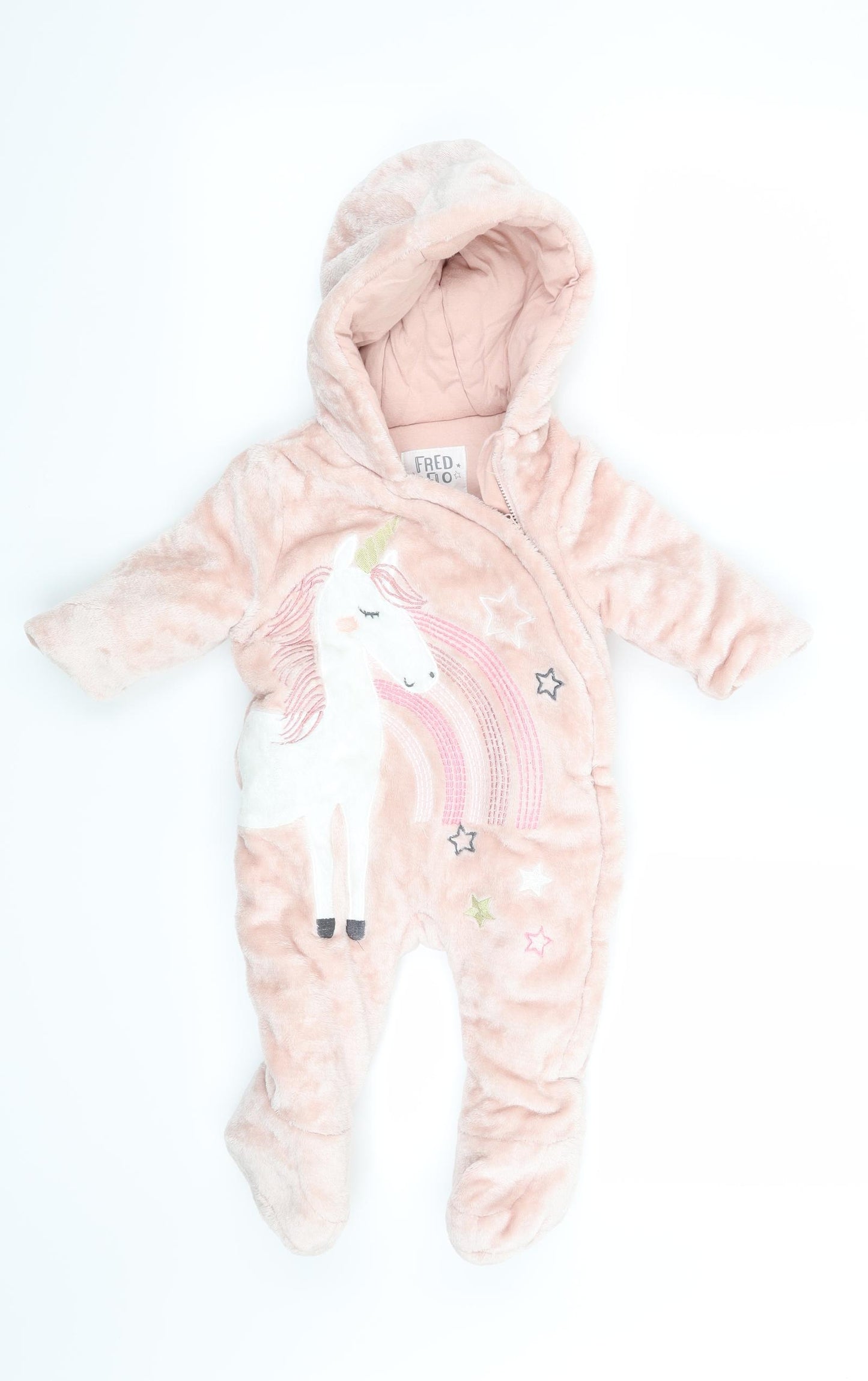 Fred & Flo Girls Pink   Overcoat Snowsuit Size 3-6 Months  - Unicorn