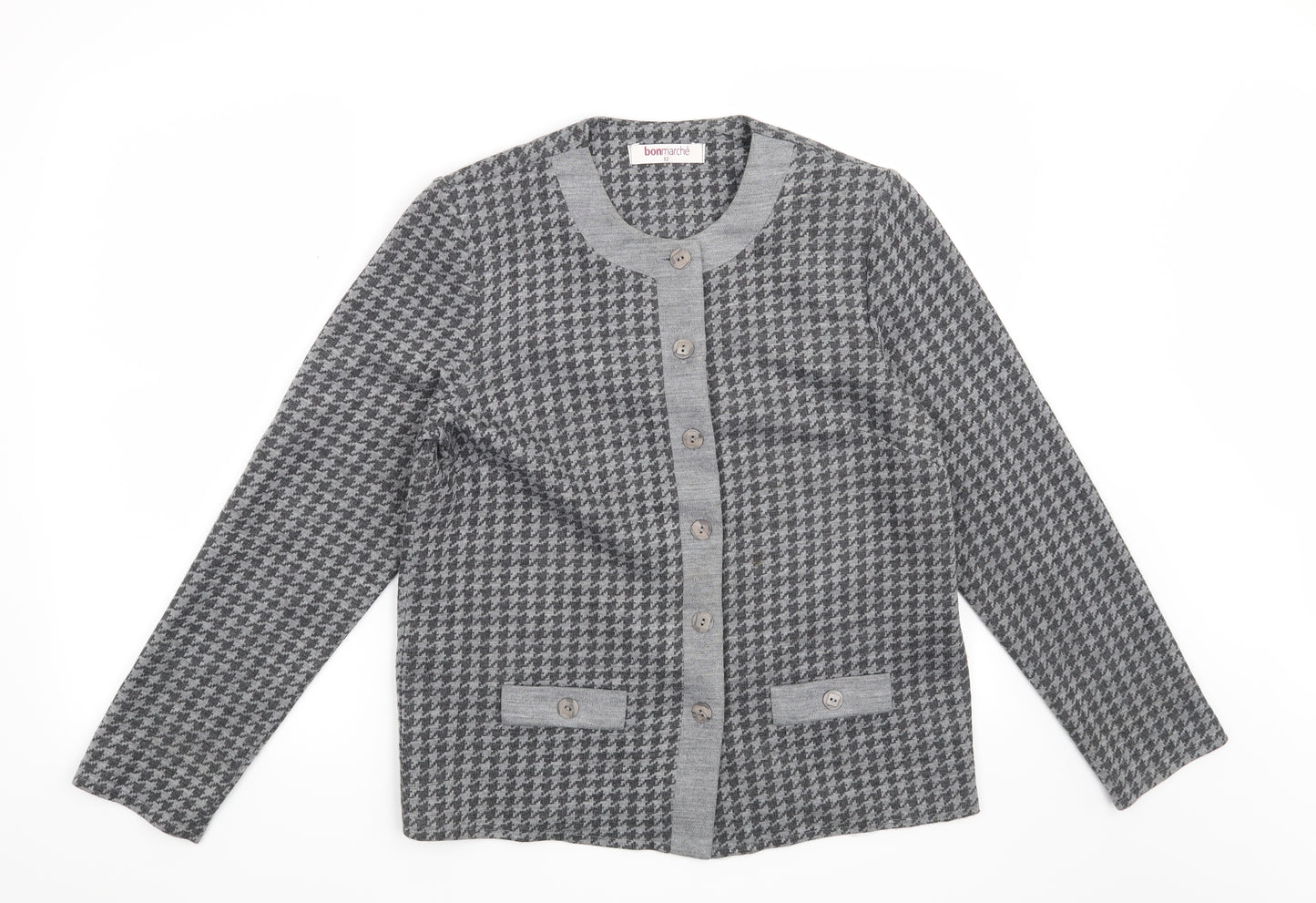 Bonmarché Womens Grey Houndstooth  Cardigan Jumper Size 12