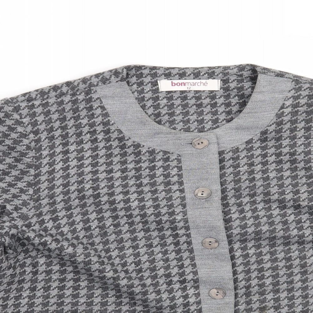 Bonmarché Womens Grey Houndstooth  Cardigan Jumper Size 12