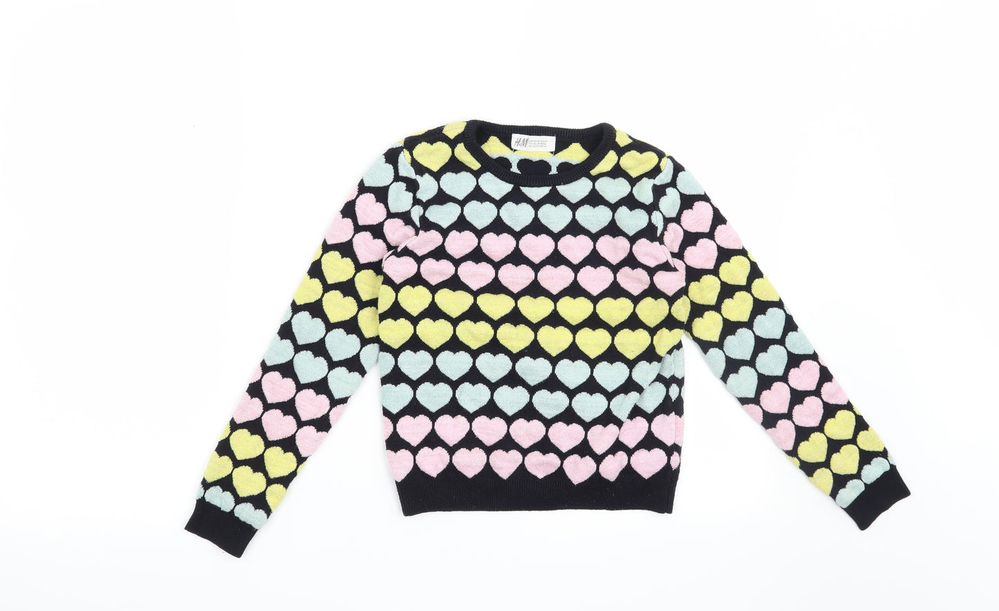 H&M Girls Black   Pullover Jumper Size 7-8 Years  - Hearts