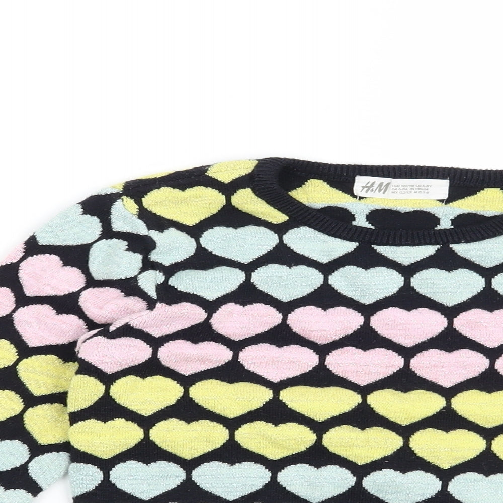 H&M Girls Black   Pullover Jumper Size 7-8 Years  - Hearts