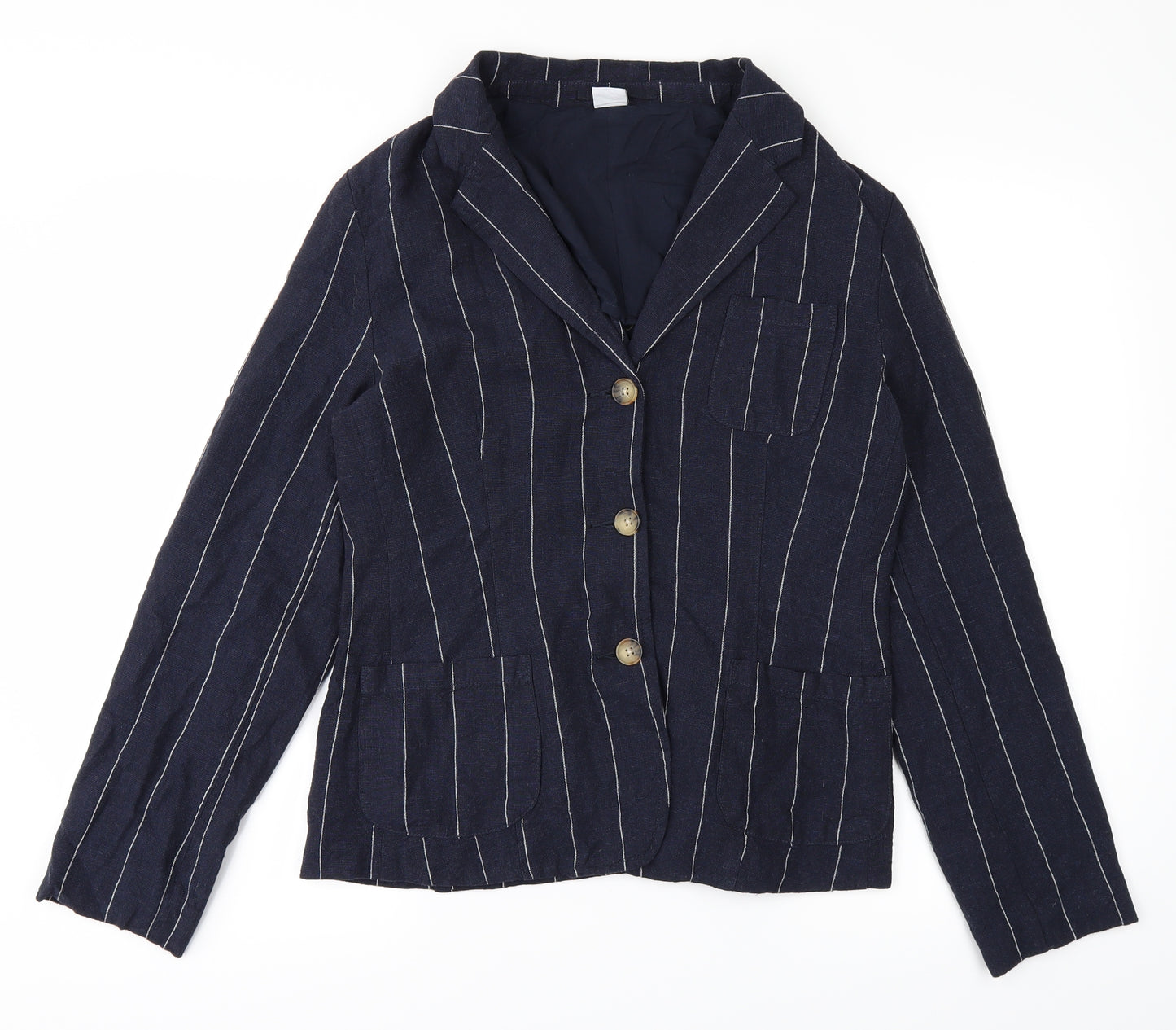 Cotton Womens Blue Striped  Basic Button-Up Size 12