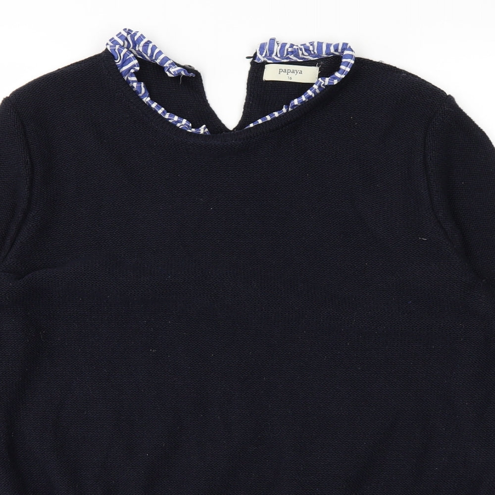 Papaya Womens Blue  Knit Basic T-Shirt Size 16