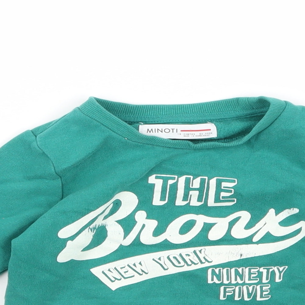 Minoti Baby Green  Jersey Pullover Jumper Size 18-24 Months