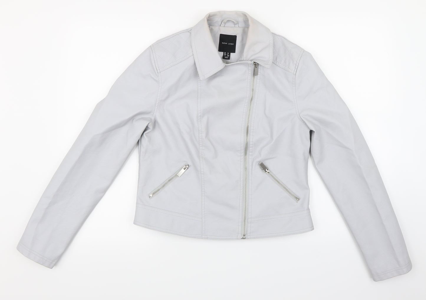 New Look Womens Silver   Motorcycle Jacket Jacket Size 12