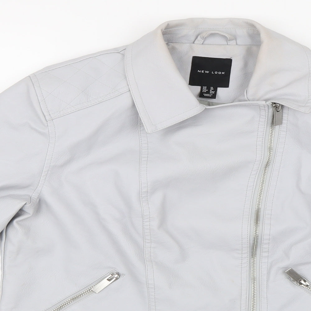 New Look Womens Silver   Motorcycle Jacket Jacket Size 12