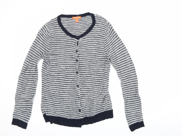 Joe Fresh Womens White Striped Cardigan Jumper Size 12
