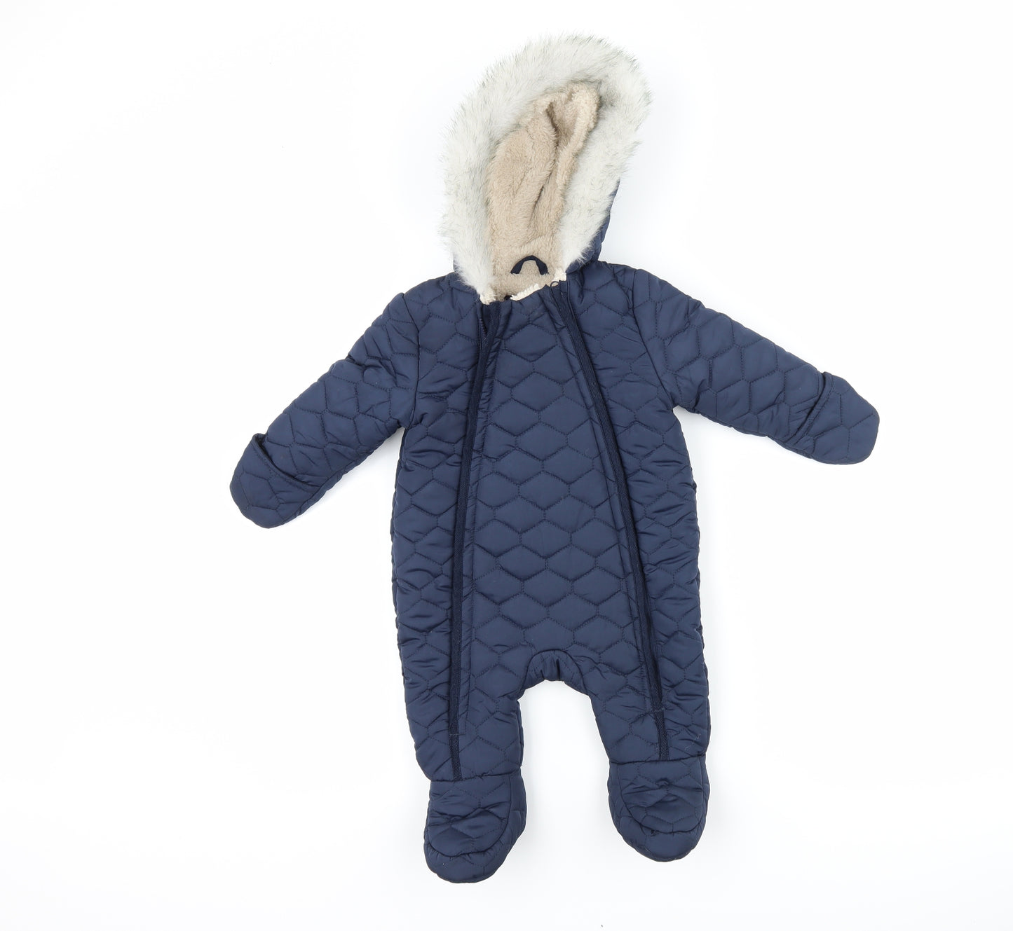 Primark Girls Blue   Quilted Snowsuit Size 3-6 Months