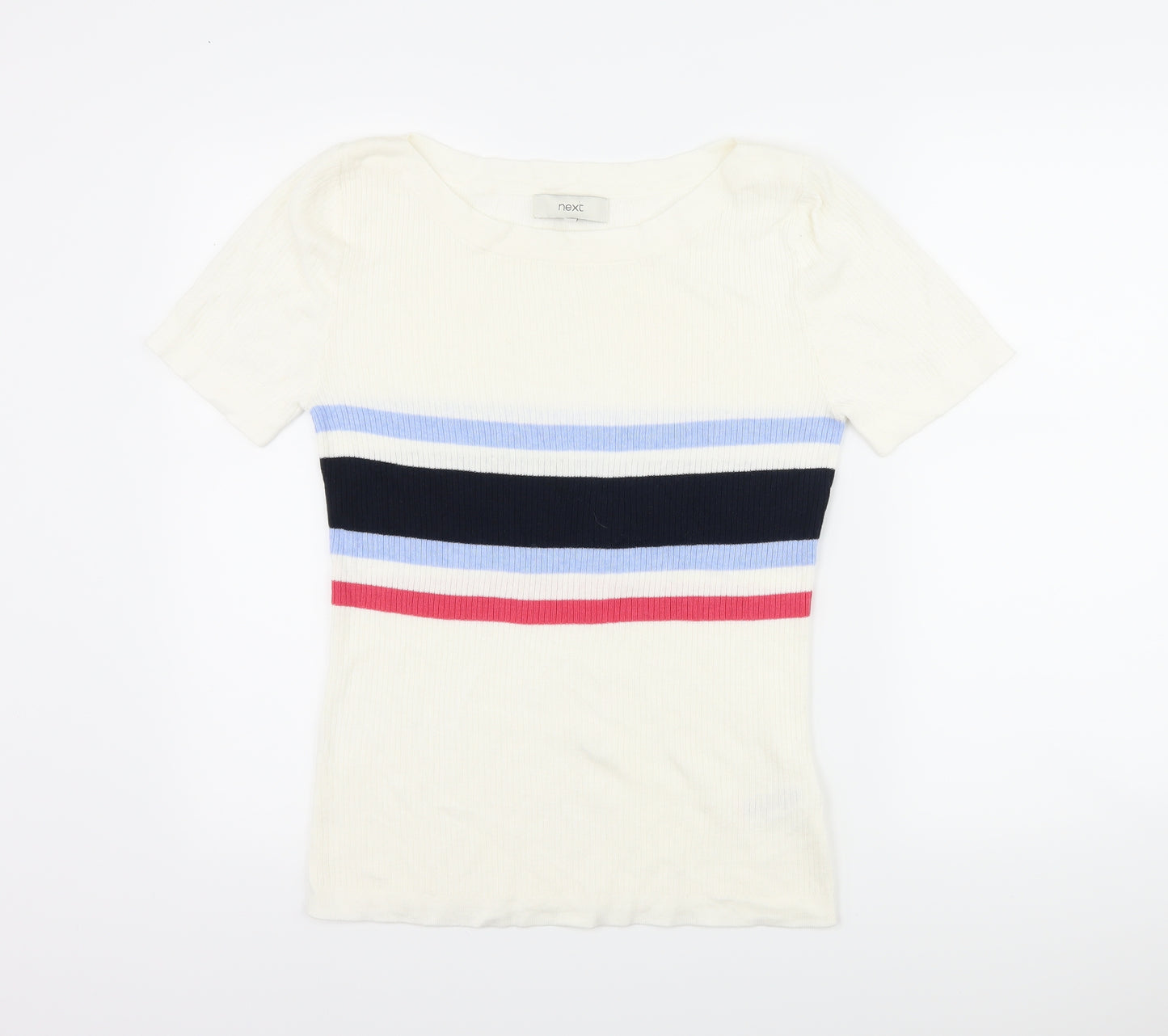 NEXT Womens White Striped  Basic T-Shirt Size 14