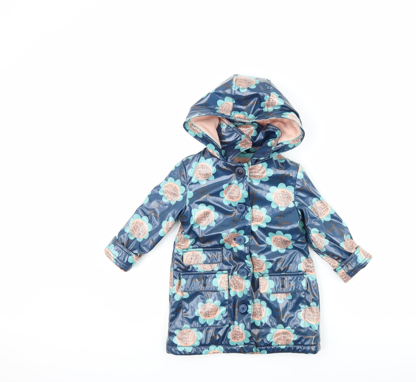 Marks and Spencer Girls Blue Floral  Rain Coat Coat Size 18-24 Months