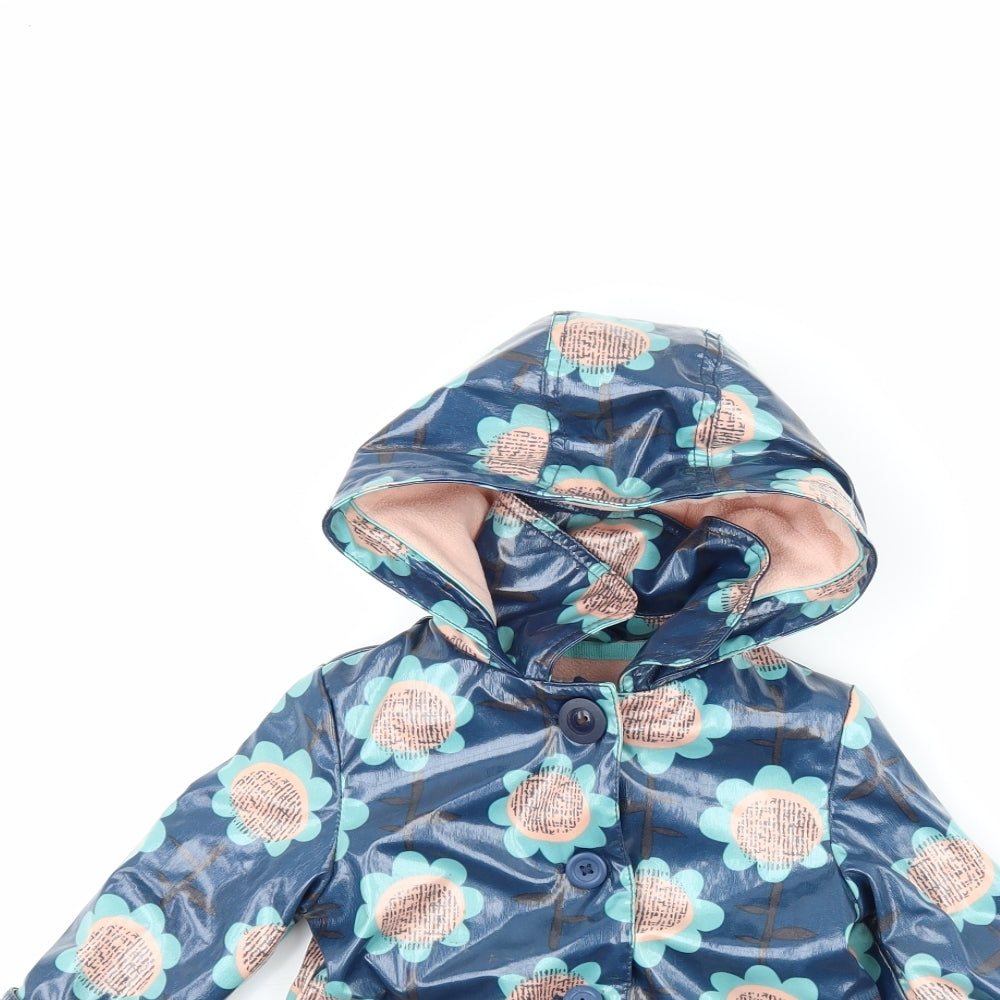 Marks and Spencer Girls Blue Floral  Rain Coat Coat Size 18-24 Months